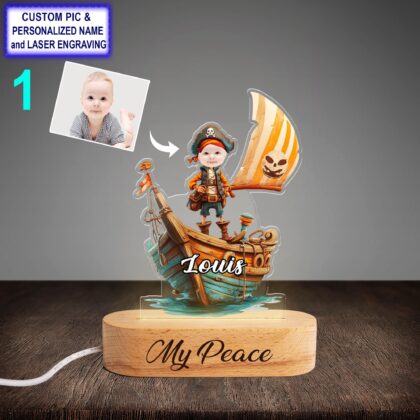 Funny Custom Pirate Night Light – Personalized Face & Name Engraved LED Lamp
