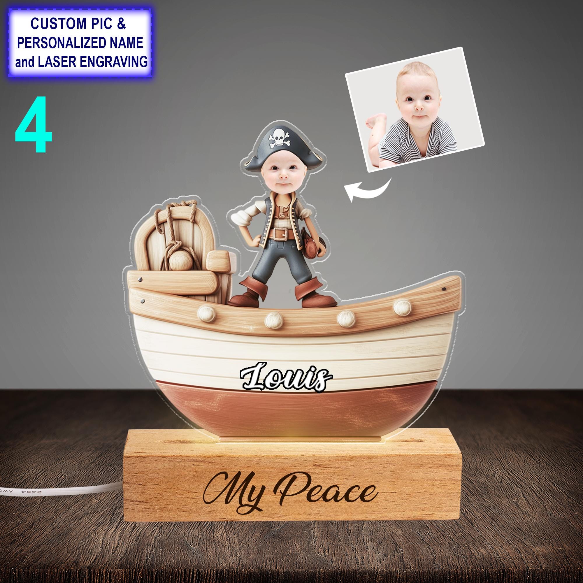 Funny Custom Pirate Night Light – Personalized Face & Name Engraved LED Lamp - Image 4