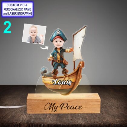 Alternative view of Funny Custom Pirate Night Light – Personalized Face & Name Engraved LED Lamp