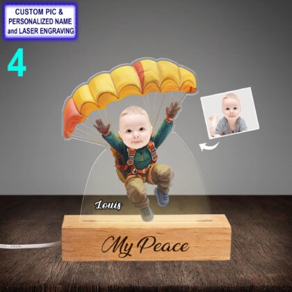 Personalized Skydiving Night Light with Name Engraving – Custom LED Beech Wood Lamp - Image 4