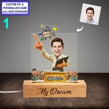 Personalized Teacher Night Light with Name Engraving – Custom LED Beech Wood Lamp