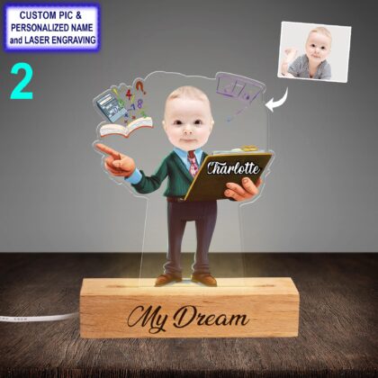 Alternative view of Personalized Teacher Night Light with Name Engraving – Custom LED Beech Wood Lamp