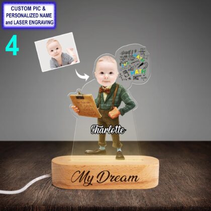 Personalized Teacher Night Light with Name Engraving – Custom LED Beech Wood Lamp - Image 4