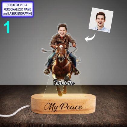 Personalized Cowboy Night Light with Name Engraving – Custom LED Beech Wood Lamp