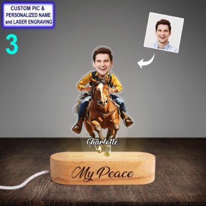 Personalized Cowboy Night Light with Name Engraving – Custom LED Beech Wood Lamp - Image 3