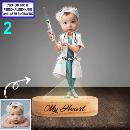 Alternative view of Personalized Nurse Night Light with Name Engraving – Custom LED Beech Wood Lamp