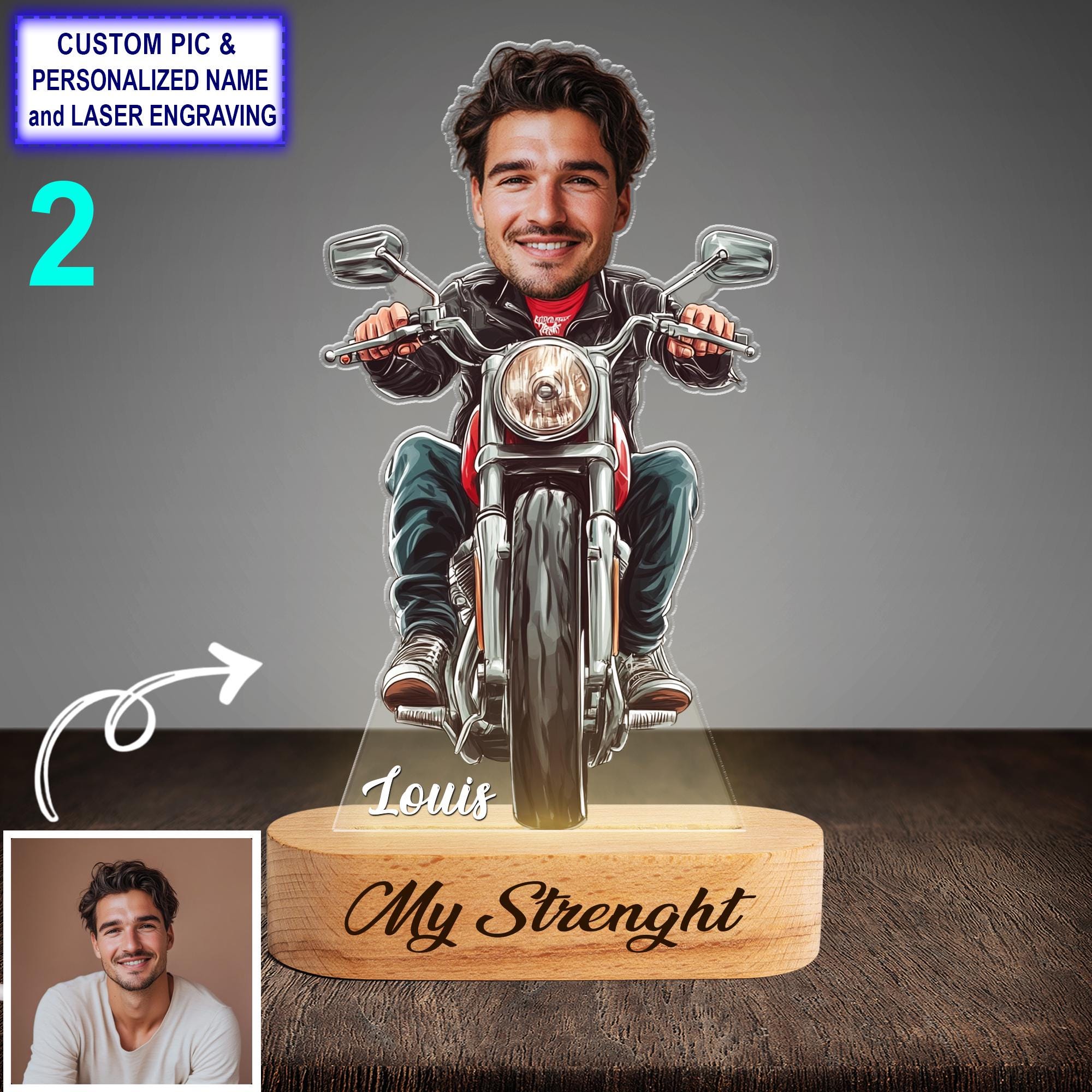 Custom Funny Biker Night Light – Personalized Face Motorcyclist Lamp - Image 2
