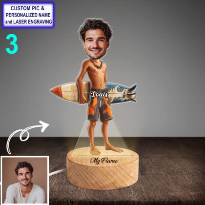 Funny Custom Surfer Night Light – Personalized LED Beach Lamp - Image 3