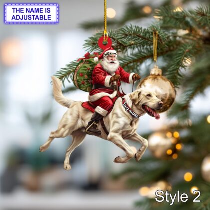 Alternative view of Santa Riding Labrador Retriever Christmas Ornament – Funny Dog Lover Tree Hanging Decoration