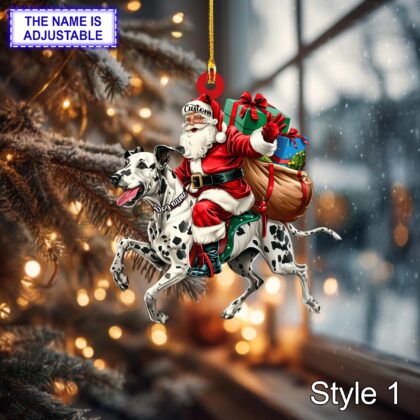 Santa Riding Dalmatian Christmas Ornament – Funny Dog Lover Tree Hanging Decoration
