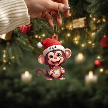 Custom Name Cute Monkey Xmas Personalized Ornament – Christmas Tree Hanging Decor - Image 4