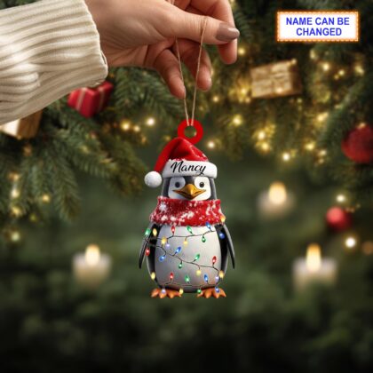 Alternative view of Custom Name Cute Penguin Personalized Ornament – Christmas Tree Hanging Decor