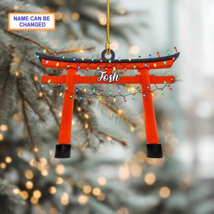 Alternative view of Custom Name Fushimi Inari Shrine Torii Gate With Christmas Lights Ornament