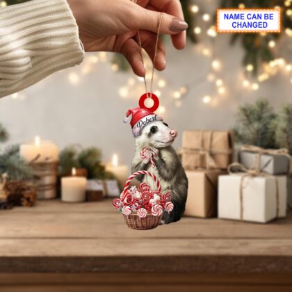 Custom Name Candy Cane Opossum Personalized Ornament – Christmas Ornament - Image 3