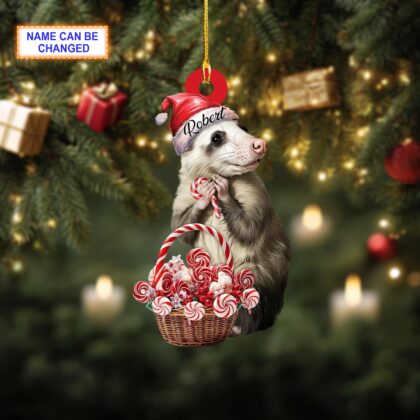 Custom Name Candy Cane Opossum Personalized Ornament – Christmas Ornament - Image 4