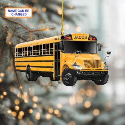 Custom Name School Bus Christmas Ornament Vehicle – Christmas Tree Hanging Decor - Image 2