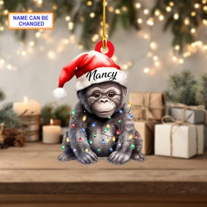 Custom Name Cute Gorilla Smile Personalized Ornament – Christmas Tree Hanging Decor - Image 4