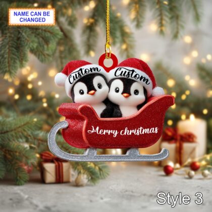Personalized Penguin Couple Christmas Ornament – Cute Holiday Tree Hanging Decoration - Image 5