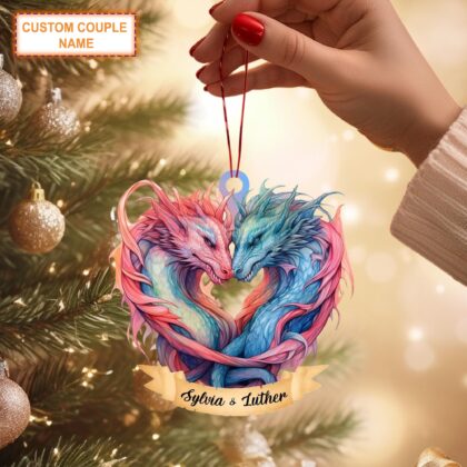 Alternative view of Custom Couple Name Couple Dragon Christmas Ornament – Christmas Tree Hanging Decor