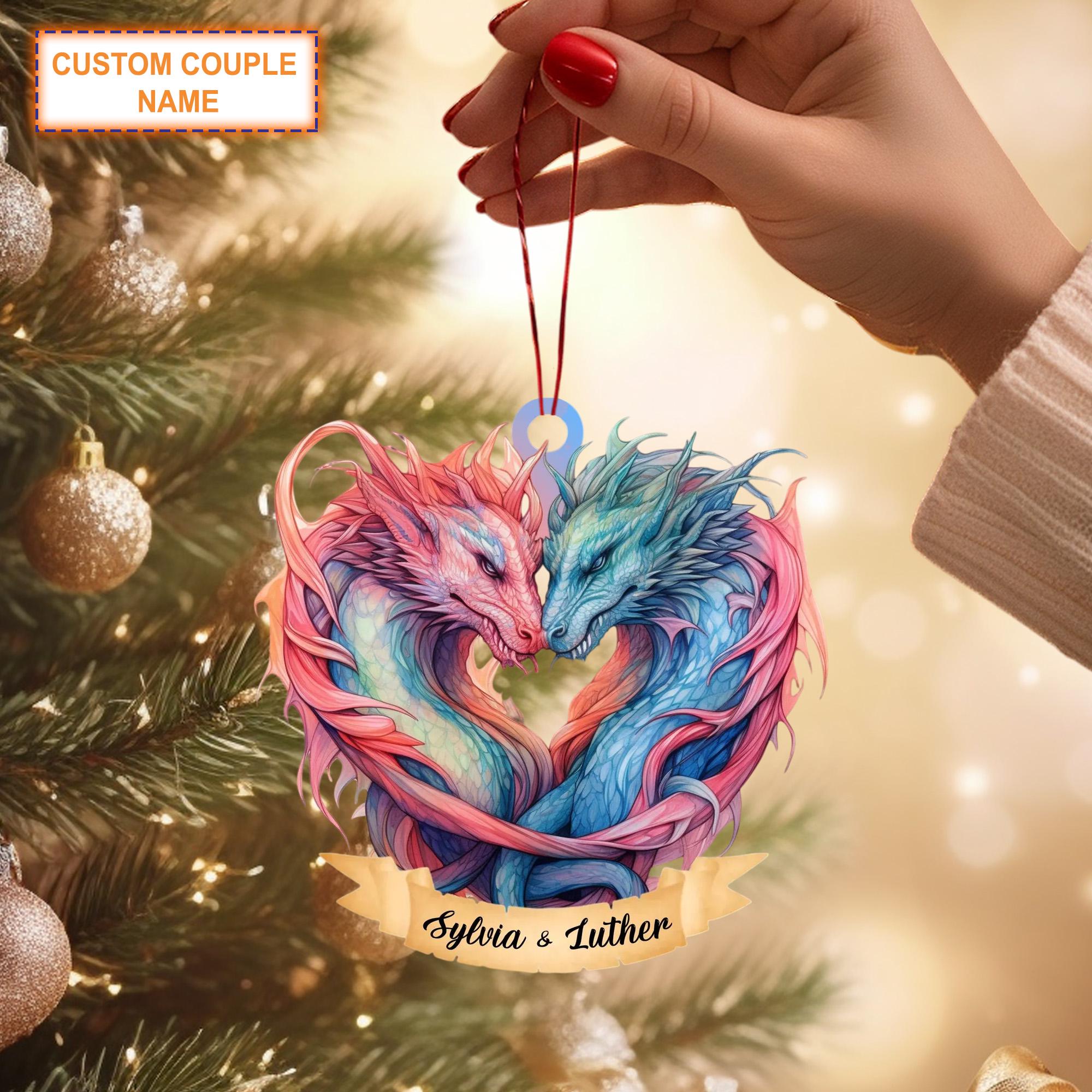 Custom Couple Name Couple Dragon Christmas Ornament – Christmas Tree Hanging Decor - Image 2