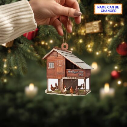 Alternative view of Custom Name Farmhouse Chicken Personalized Ornament – Christmas Tree Hanging Decor