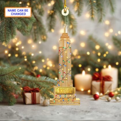 Alternative view of Custom Name Empire State Building With Christmas Lights Ornament
