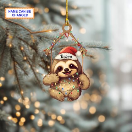 Custom Name Sloth Christmas Light Hanging Christmas Ornament - Image 4