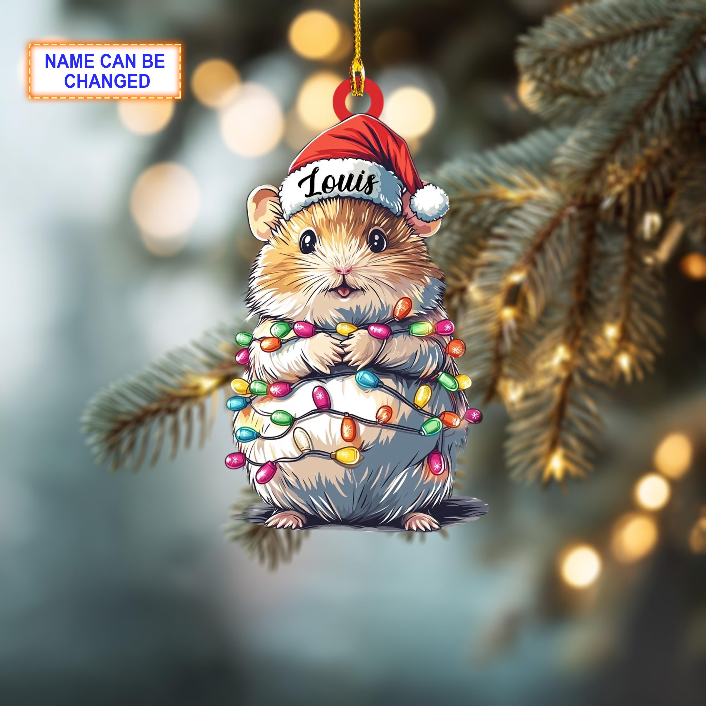 Custom Name Cute Hamster Christmas Lights Personalized Ornament - Image 4