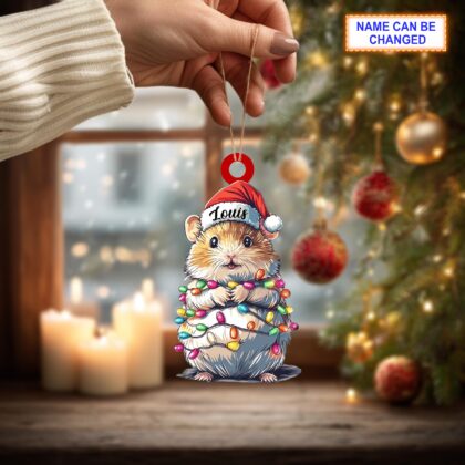 Alternative view of Custom Name Cute Hamster Christmas Lights Personalized Ornament