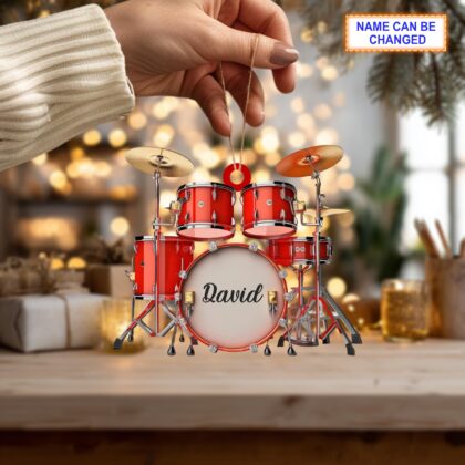 Alternative view of Custom Name Red Drum Set Christmas Ornament – Christmas Tree Hanging Decor