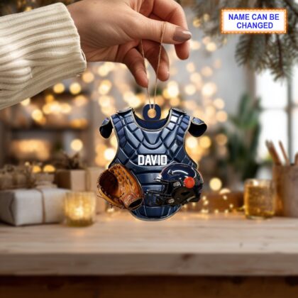 Custom Name Baseball Catcher Chest Protector & Helmet Personalized Ornament - Image 4