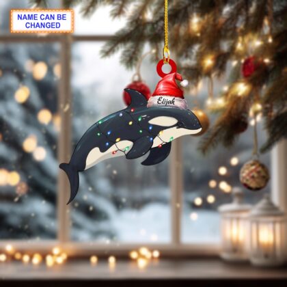 Alternative view of Custom Name Orca Whales Xmas Personalized Ornament – Christmas Tree Hanging Decor