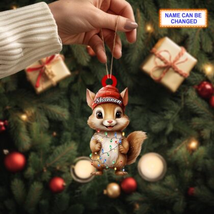 Custom Name Cute Squirrel Smile Personalized Ornament – Christmas Tree Hanging Decor - Image 3