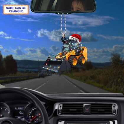 Custom Name Skid Steer Loader With Santa Hat Christmas Lights Ornament - Image 3