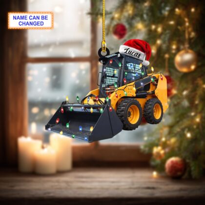 Custom Name Skid Steer Loader With Santa Hat Christmas Lights Ornament - Image 4