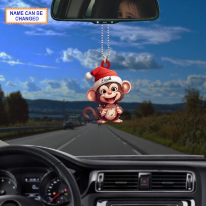 Custom Name Cute Monkey Xmas Personalized Ornament – Christmas Tree Hanging Decor - Image 3