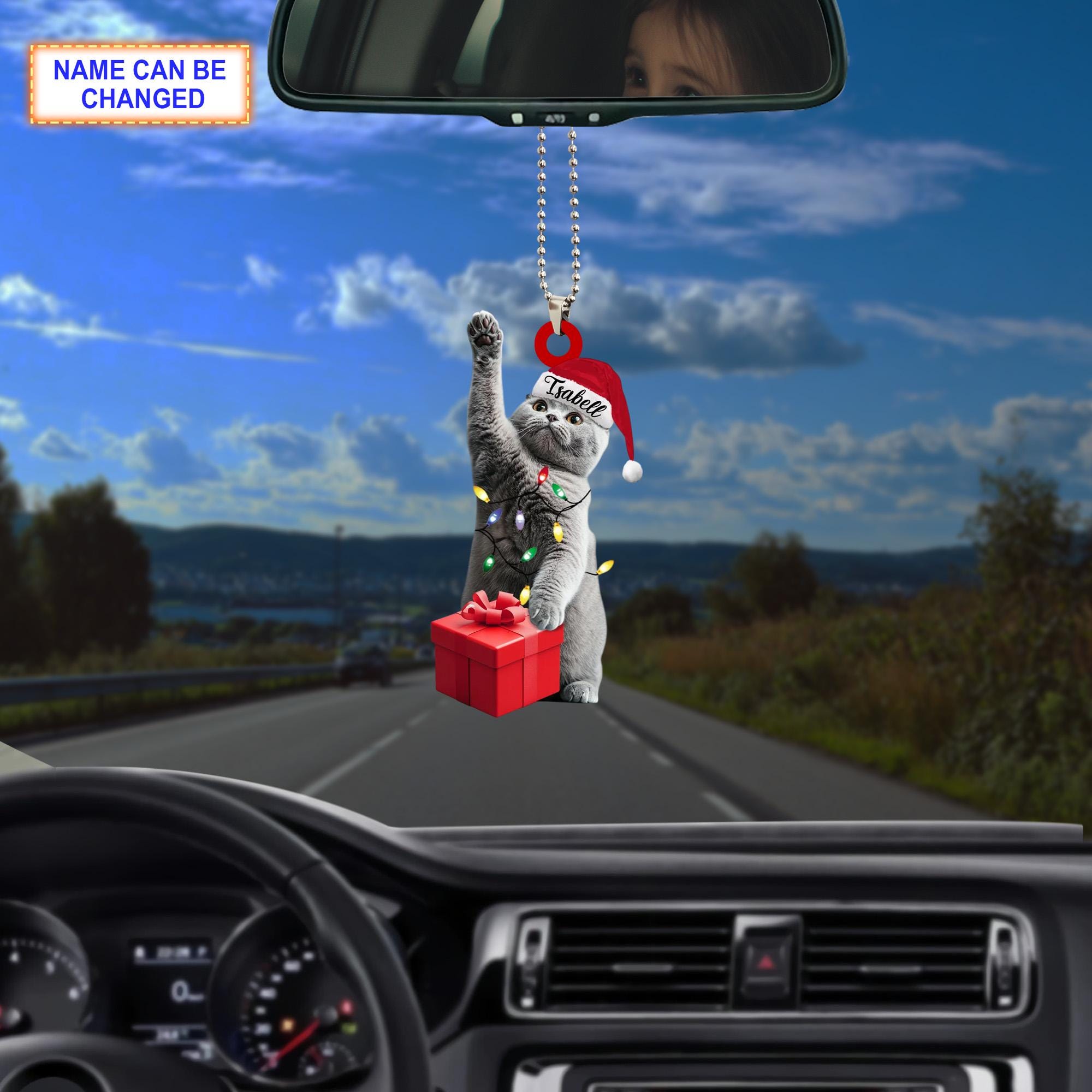 Custom Name British Shorthair Cat With Santa Hat and Christmas Lights - Image 3