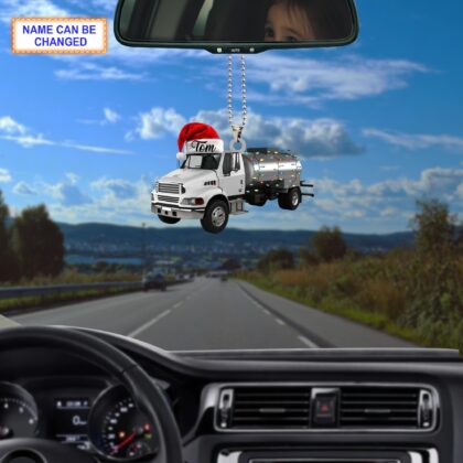 Custom Name Asphalt Distributor Truck With Santa Hat Christmas Lights Ornament - Image 3