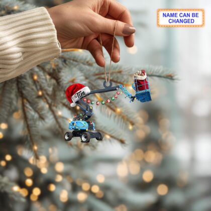Custom Name Boom Lift With Santa Hat and Christmas Lights Ornament - Image 3
