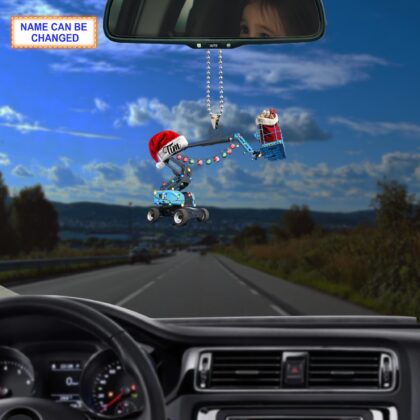Custom Name Boom Lift With Santa Hat and Christmas Lights Ornament - Image 4