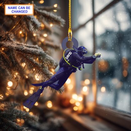 Custom Name Scuba Diver Christmas Ornament – Christmas Tree Hanging Decor - Image 2