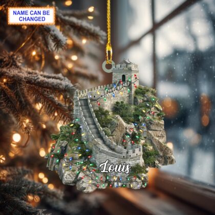 Custom Name Great Wall of China With Christmas Lights Personalized Ornament - Image 2