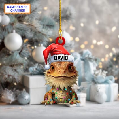Custom Name Bearded Dragon Christmas Ornament – Christmas Tree Hanging Decor - Image 3