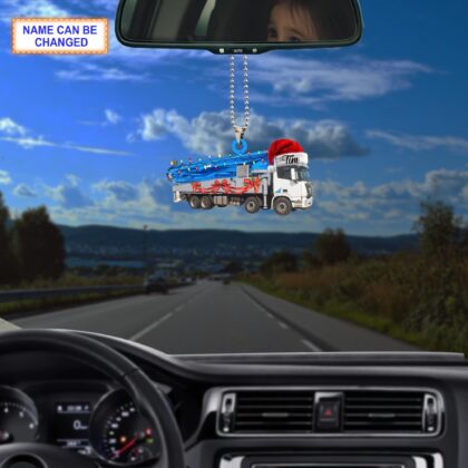 Custom Name Boom Pump Truck With Santa Hat and Christmas Lights Ornament - Image 3