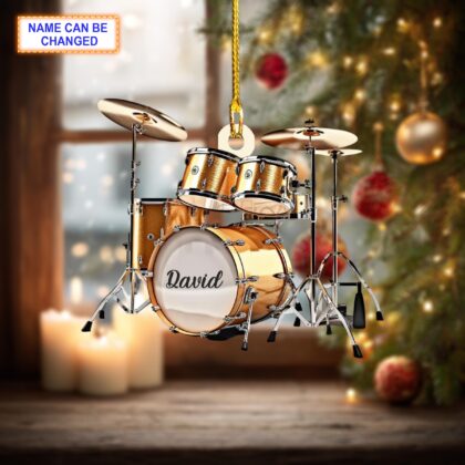 Alternative view of Custom Name Gold Drum Set Christmas Ornament – Christmas Tree Hanging Decor