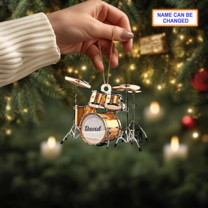 Custom Name Gold Drum Set Christmas Ornament – Christmas Tree Hanging Decor - Image 4