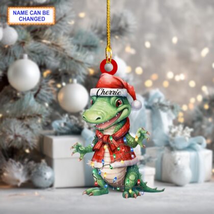 Alternative view of Custom Name Cute Alligator Crocodile Personalized Ornament