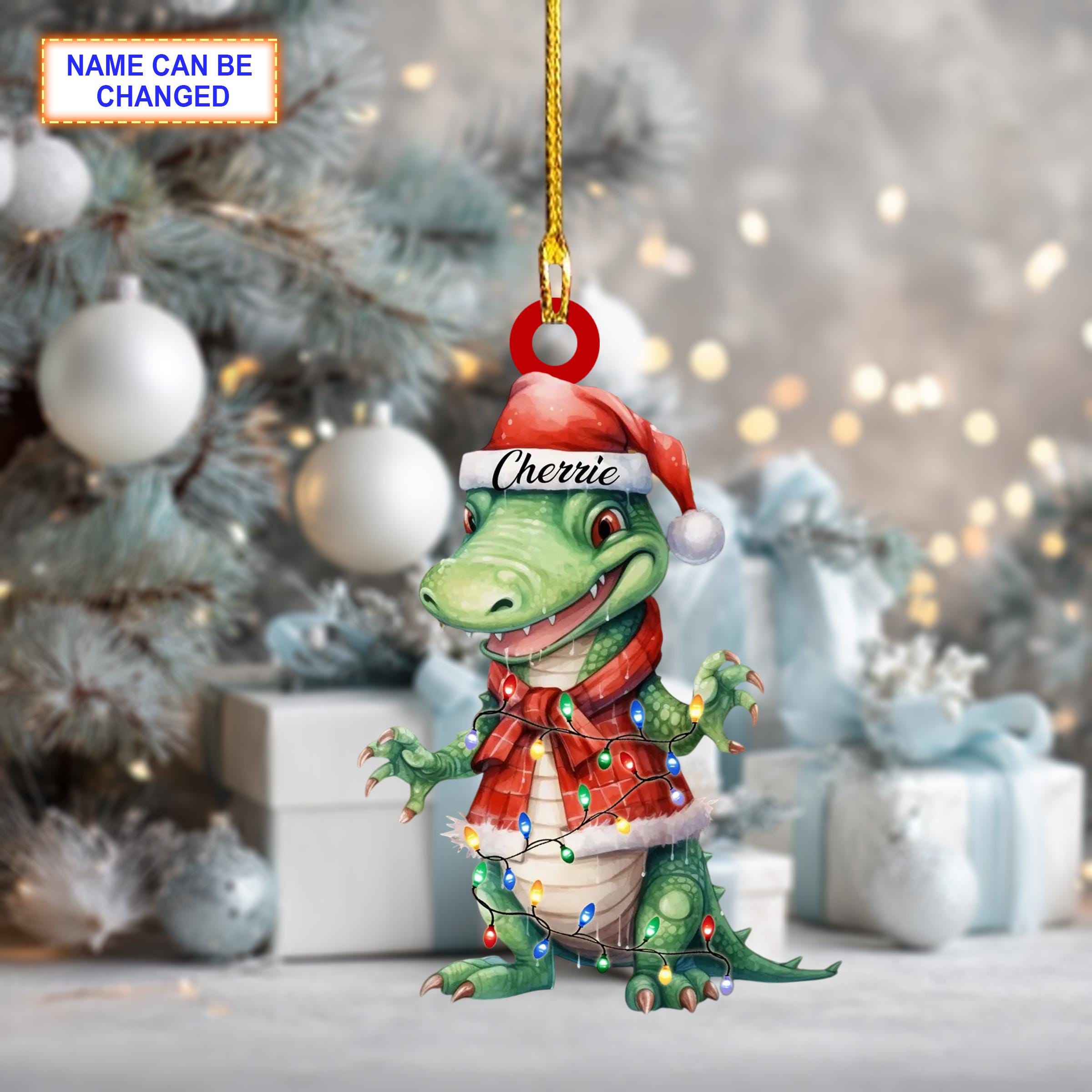 Custom Name Cute Alligator Crocodile Personalized Ornament - Image 2