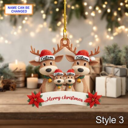 Personalized Reindeer Family Christmas Ornament – Cute Deer Tree Hanging Holiday Decoration with Santa Hats - Image 5