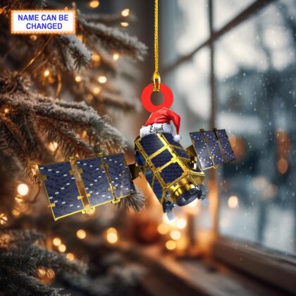 Custom Name Satellite With Santa Hat Personalized Ornament - Image 2